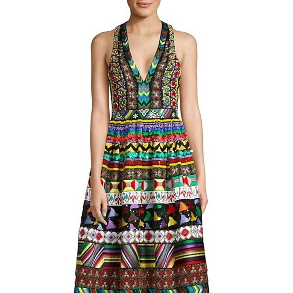 Alice + Olivia Casandra Embellished V-Neck Gown